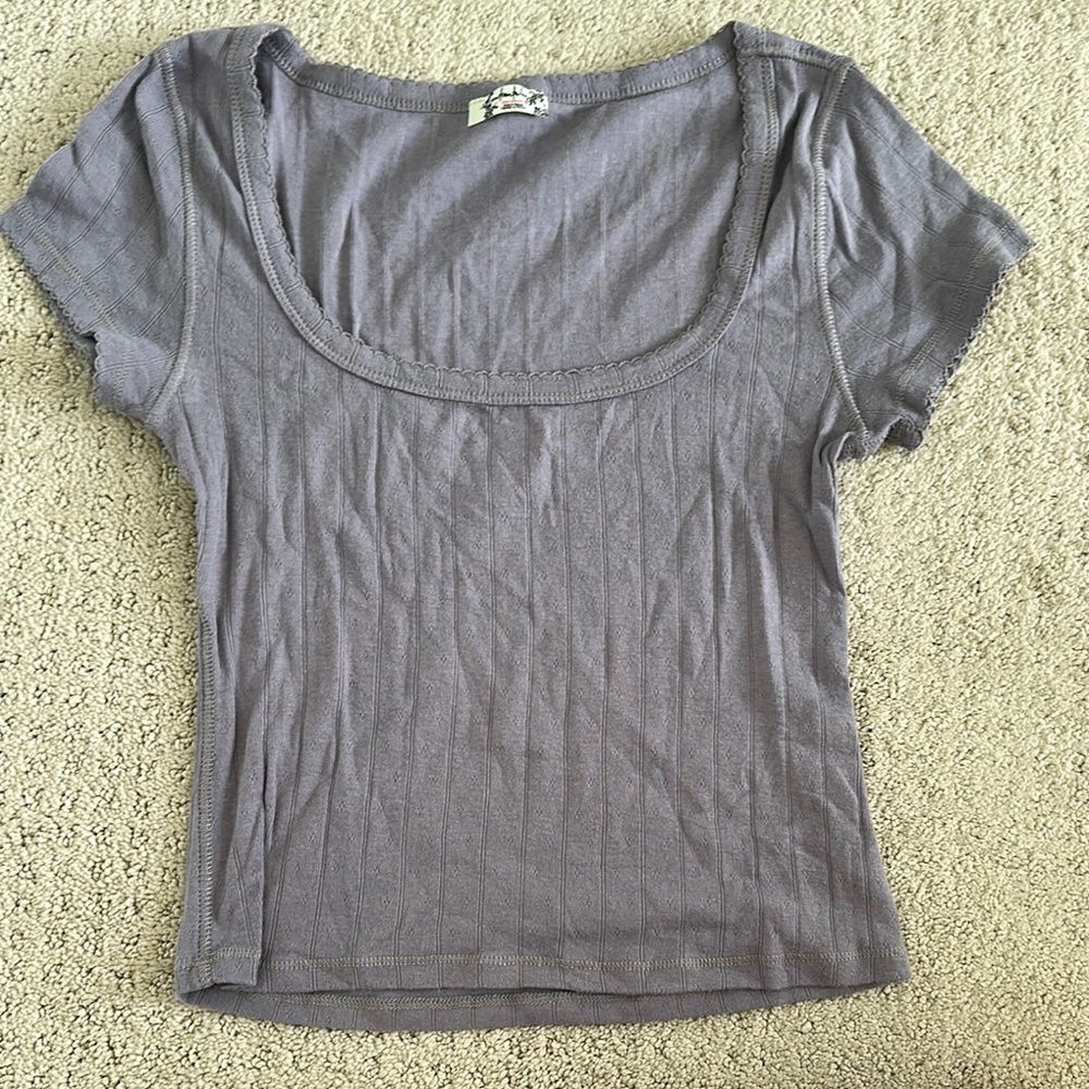 Free People Gray Fitted Short Sleeve Tee